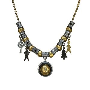 LCI Charm Necklace Gold Silver Mixed Metal Globe Bohemian‎ Artisan Whimsical